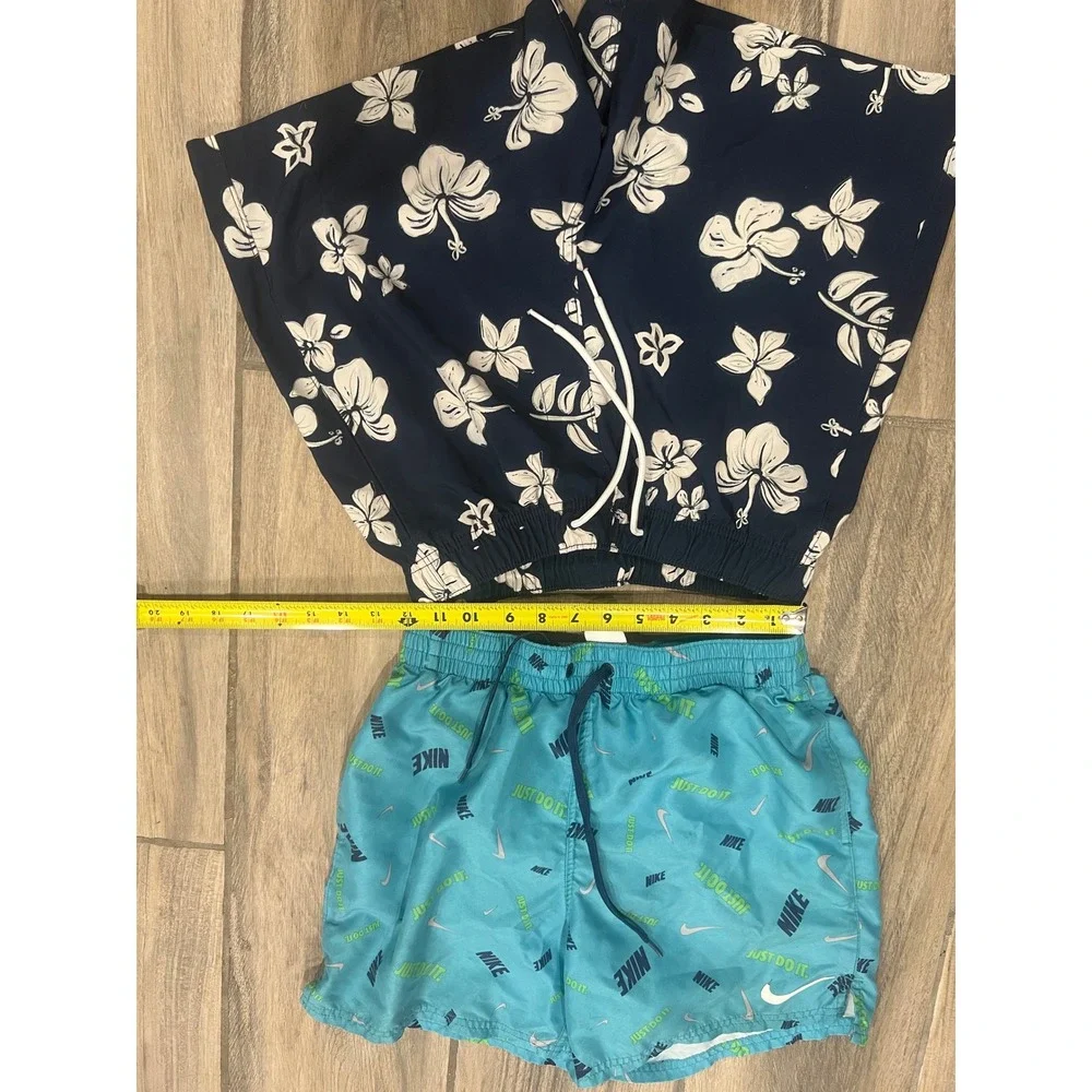Nike Hollister Swim Trunks Bundle Mens Sz S Blue Floral Logo Board Shorts 2 Pack